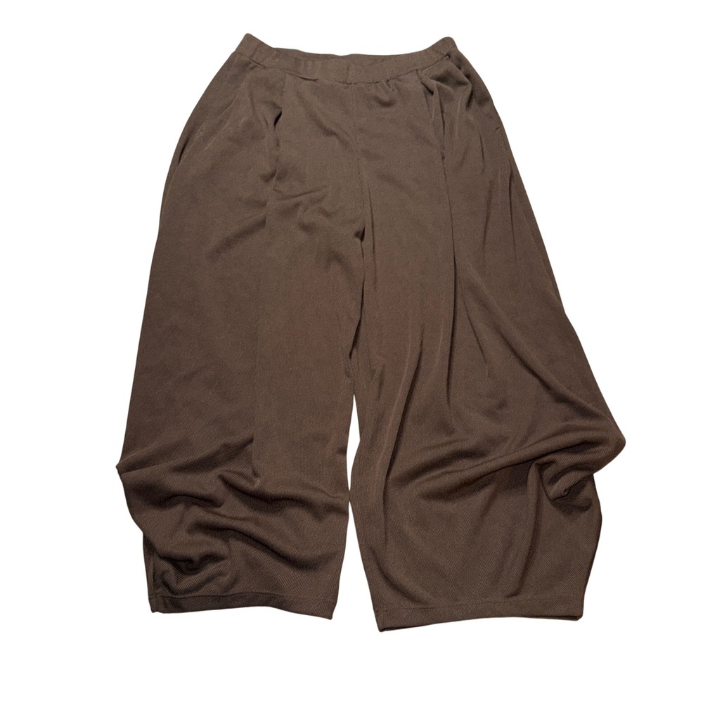 Halara Capri Pants L Petite Brown Ribbed Knit Wide ballon Leg High Waisted